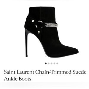 Yves Saint Laurent YSL Suede Ankle Boots Chain Detail Side Zip Heel Size 6.5
